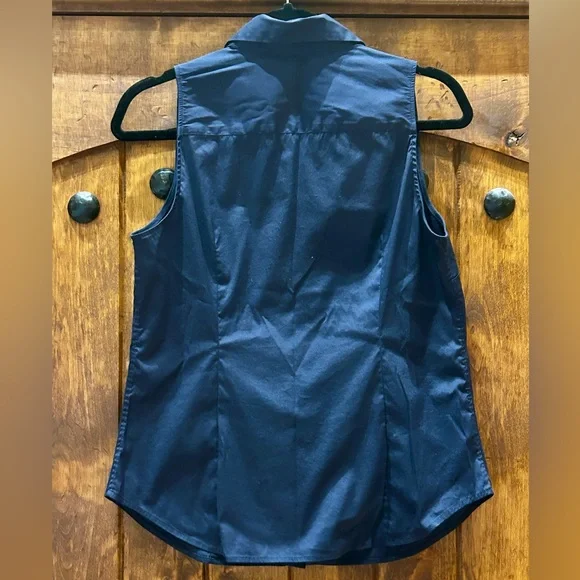 Ann Taylor Navy Sleeveless Button-Down Shirt - Picture 4 of 7